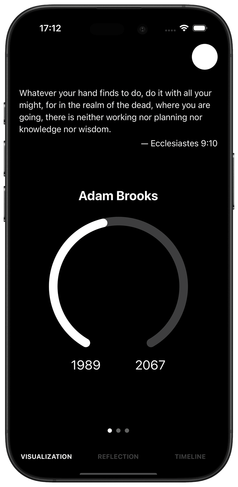 Moment app showing life timeline visualization