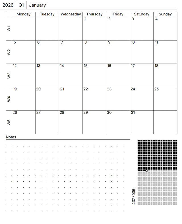 Moment Planner showing annual, monthly, weekly and daily pages