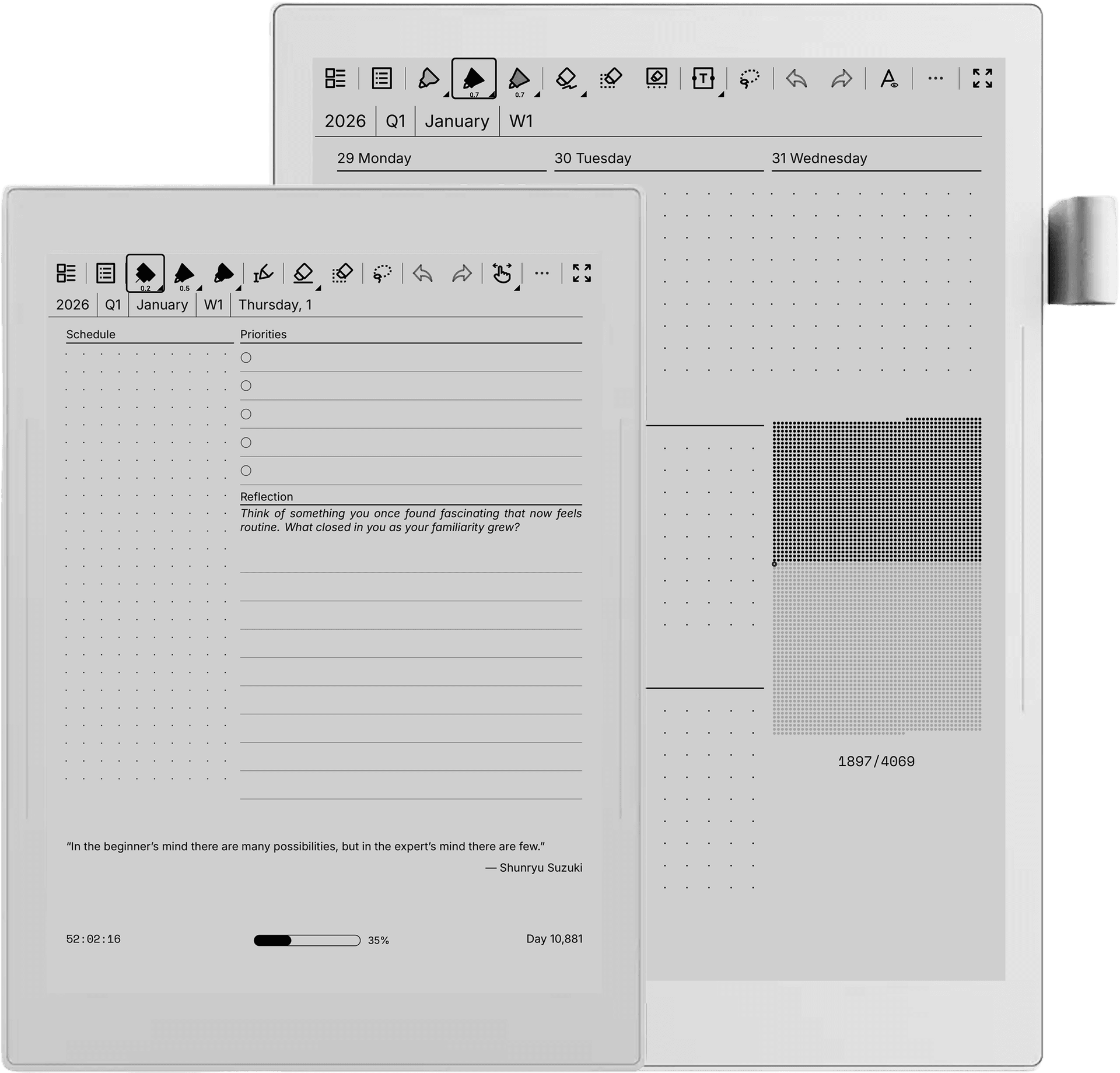Moment Planner displayed on Supernote e-ink device